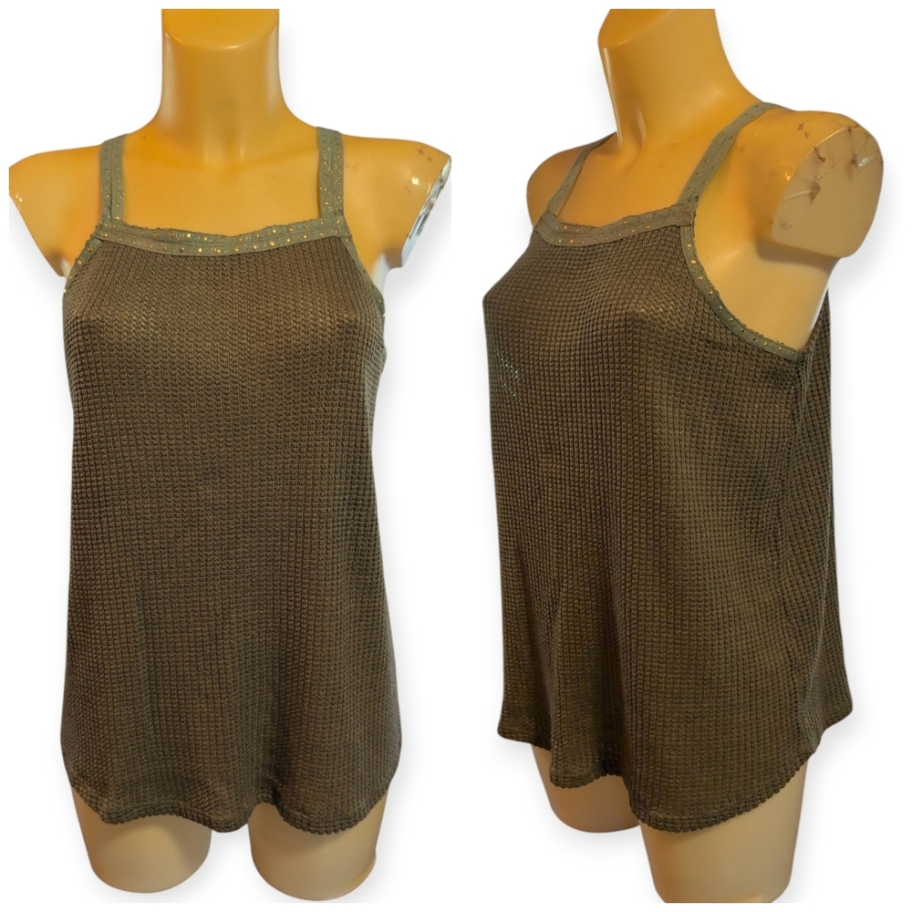 🌹3/15🌹MAURICES Solid Forest Green Crochet Knit Cami With Glitter Straps